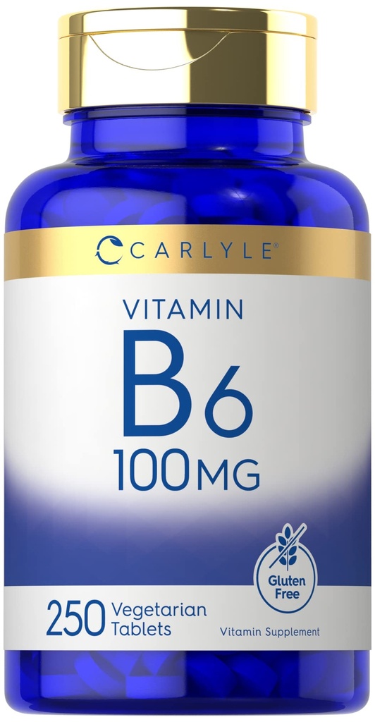 Carlyle Vitamine B6 100mg , 250 comprimés , Supplément de chlorhydrate de pyridoxine , Végétarien, Non-OGM, Sans gluten