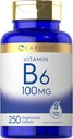 Carlyle Vitamin B6 100mg | 250 Tablets | Pyridoxine Hydrochloride Supplement | Vegetarian, Non-GMO, Gluten Free