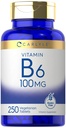 Carlyle Vitamine B6 100mg , 250 comprimés , Supplément de chlorhydrate de pyridoxine , Végétarien, Non-OGM, Sans gluten