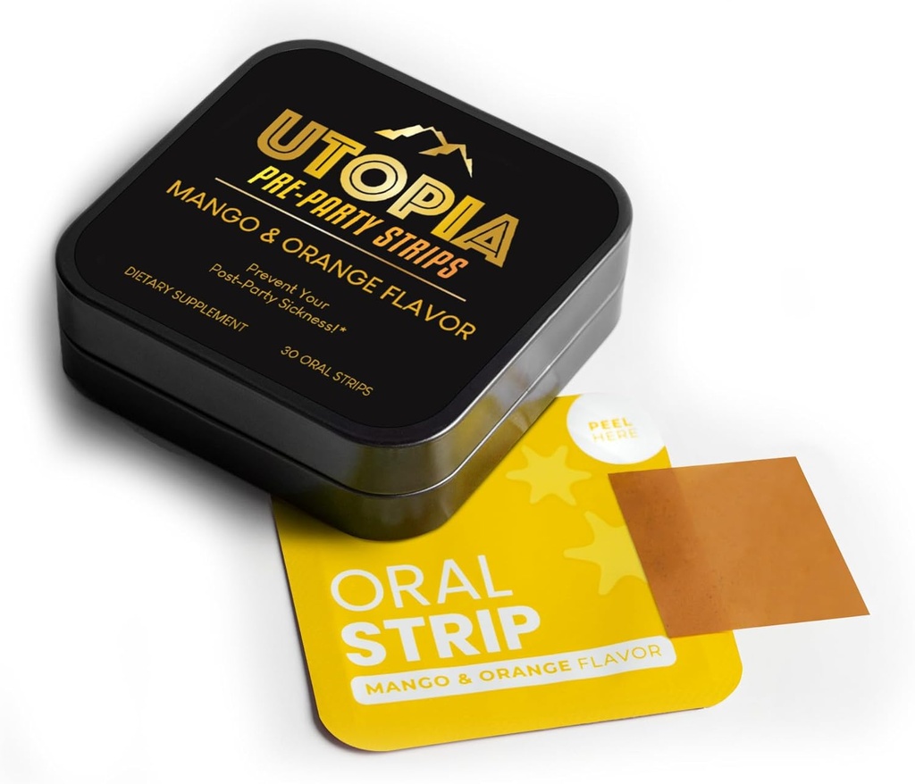 Party Relief Strips, Supplément pré-alcohol pour le soutien du foie, Taille de voyage - A action rapide, prévention naturelle des arômes de mangues, curcumine curcumine turcuma 20 mg - (30 comte)