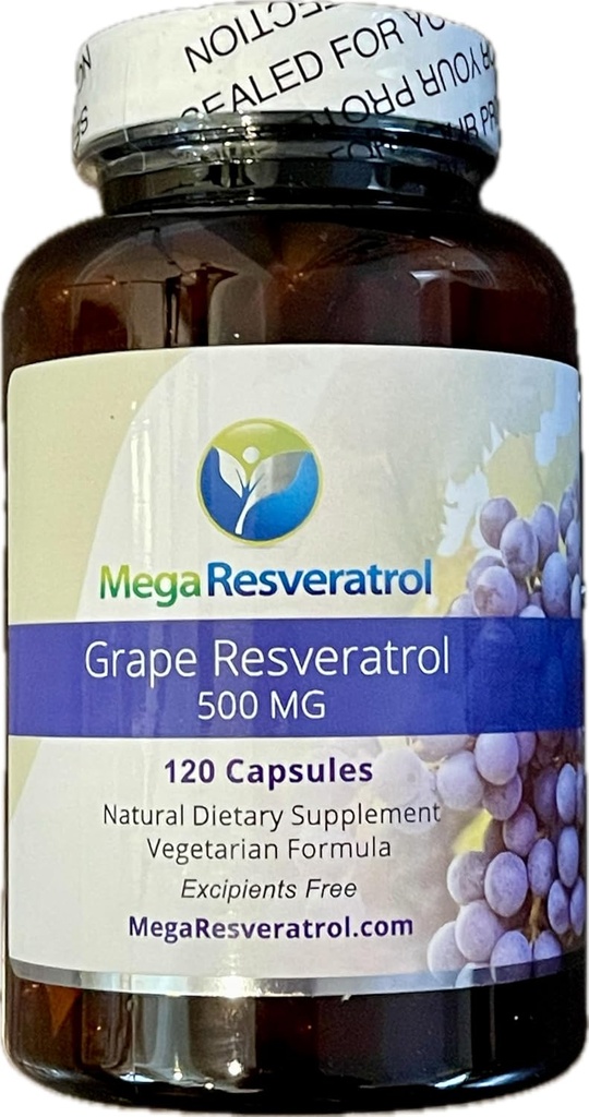 Mega Resveratrol Peau de raisin rouge, Resveratrol picé, Eau-soluble/haute absorption/boostes Oxyde nitrique. 500mg par gélule. Certificat de pureté. Aucun ingrédient toxique inactif. Keto, Vegan, non OGM.