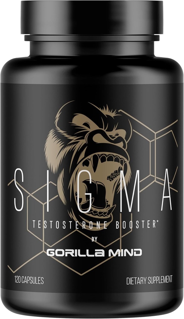 Gorilla Mind Sigma Testostérone Booster - Fabriqué avec Tongkat Ali et Fadogia Agresti Extrait pour soutenir un niveau de testostérone plus élevé (120 capsules)