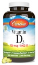 Carlson - Vitamine D3, 4000 UI (100 μg), Santé des os et immunitaire, Supplément Cholecalciferol, Capsules de vitamine D sans gluten, 360 Softgels