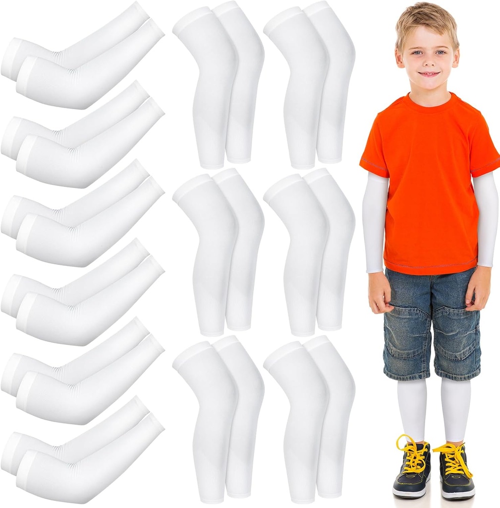 Panitay 6 set Eczema bras et jambes manches égratignures élastiques bras manches de genou eczema couverture pour le soulagement des démangeaisons et la thérapie humide (Kid, blanc)