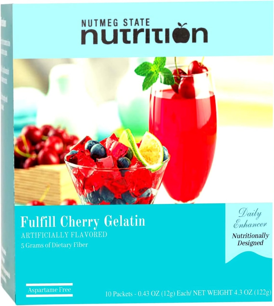 Nutrition de l'état de la noix de muscade – Mélange à haute teneur en fibres, faible teneur en calories, sans gras, décaféiné, sans sucre, naturellement aromatisé, compatible avec les protéines idéales, sans aspartame, 10 portions par boîte (gélatine cerise)