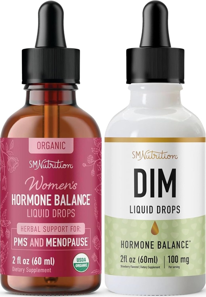 Liquid DIM Supplement & Herbal Hormone Balance Teinture de l'équilibre hormonal avec 100 mg DIM (25 portions) et PMS Menopause & Menstrual Support Liquide avec Cohosh Noir (60 portions)