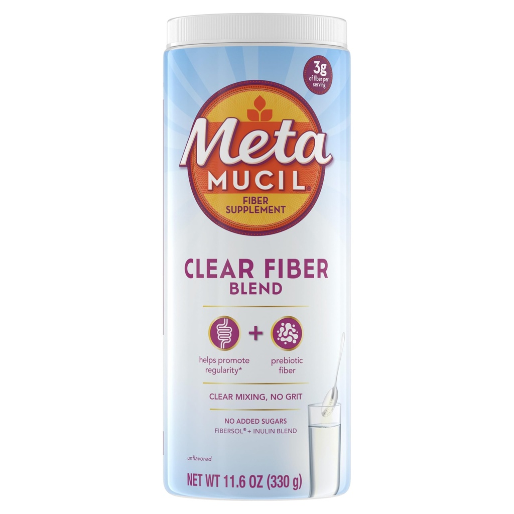 Supplément de fibre de métamucil, poudre de mélange non aromatisée, sans grit, sans sucre ajouté, mélange de supplément de fibre prébiotique à base de plantes pour la santé quotidienne digestive, 75 cuillères à café