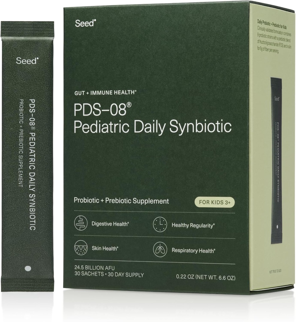 PDS-08 Synbiotique quotidien pédiatrique - Prébiotique et probiotique à base de fibres pour enfants - Santé digestive, régularité, soulagement de la constipation - Âges 3-17 - Vegan et plateau-stable - 30 sachets (30 jours d'approvisionnement)