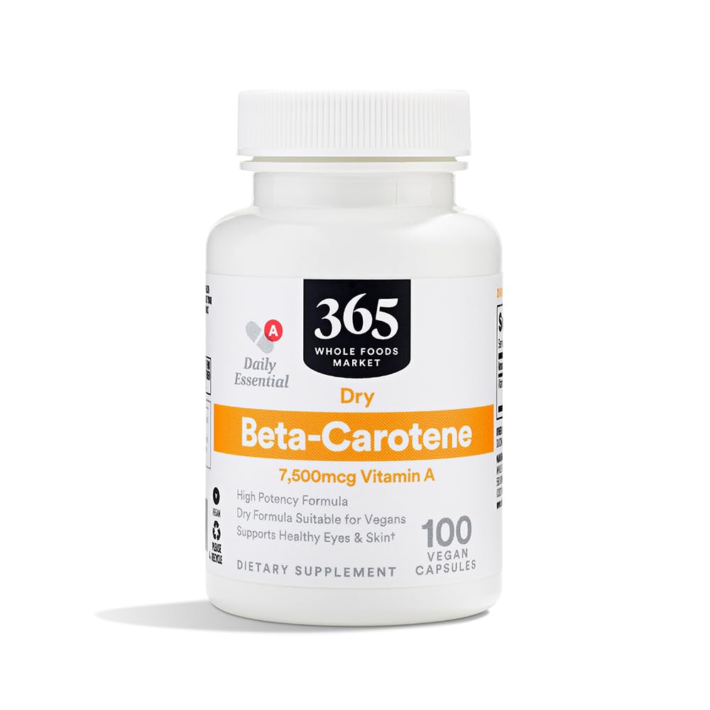 365 par Marché des aliments entiers, Beta-Carotène haute puissance, 7500mcg de vitamine A, 100 Capsules végétaliennes