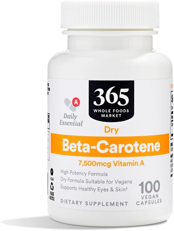 365 par Marché des aliments entiers, Beta-Carotène haute puissance, 7500mcg de vitamine A, 100 Capsules végétaliennes