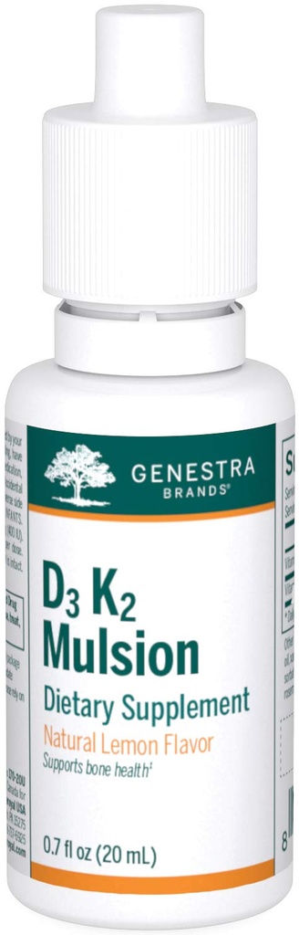 Marques Genestra D3 K2 Mulsion - Vitamines liquides pour la santé des os - Citron naturel - 122 portions