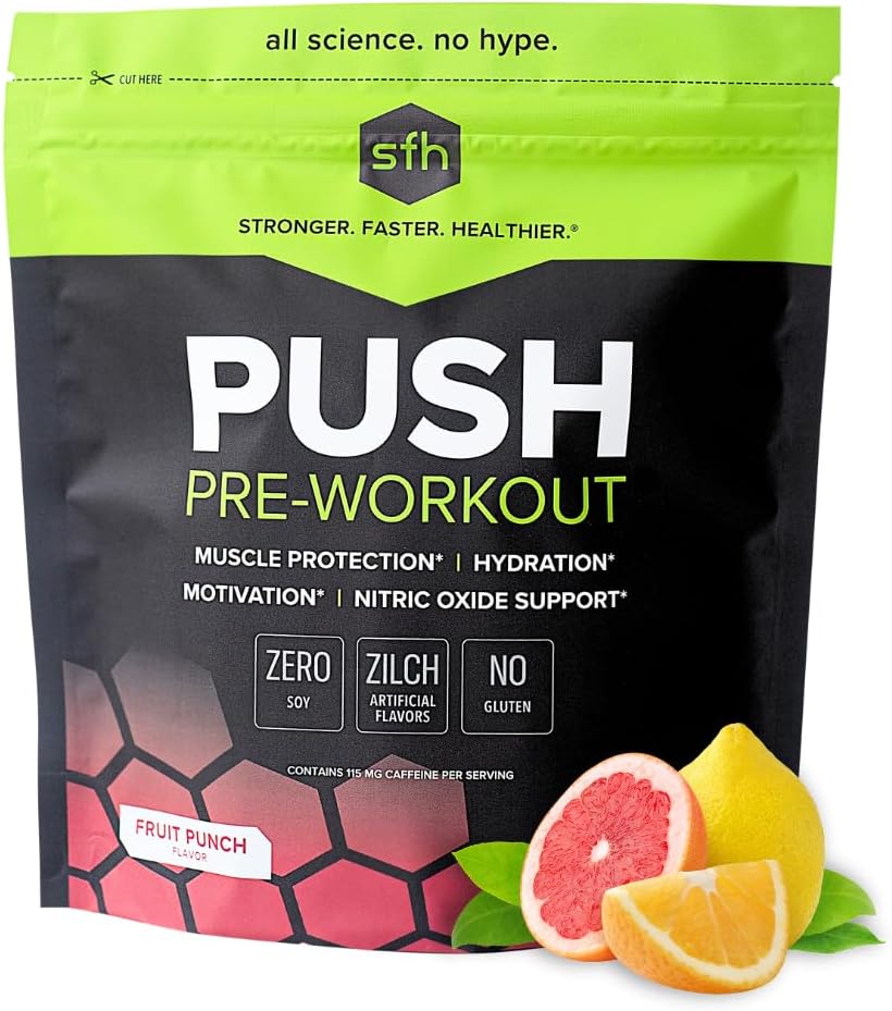 SFH Pousser la poudre avant l'entraînement (Fruit Punch) BCAAs pour la réparation musculaire.