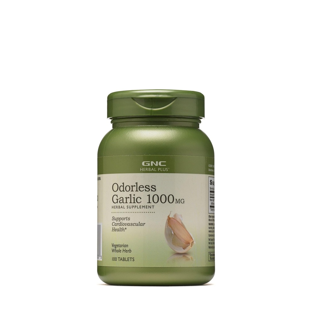 GNC Herbal Plus odorless Garlic Supplément 1000mg, végétarien, soutient la santé cardiovasculaire, 100 portions