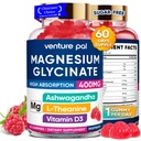 60 Day Supply Magnesium Glycinate 400mg Gummies with Ashwagandha, L-Theanine, CoQ10, Vitamin D3 & B6, Sugar Free Magnesium Gummies for Adults & Kids, Stress Relief, Sleep & Calm, Vegan, Gluten Free
