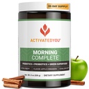 ACTIVATEDYOU Matin Complete Daily Wellness Greens Superfood Drink Mix for Gut Health w/Prebiotiques, Probiotiques, Antioxydants, Green Superfoods, 10 milliards d'UFC, 30 portions (Apple Cinnamon)