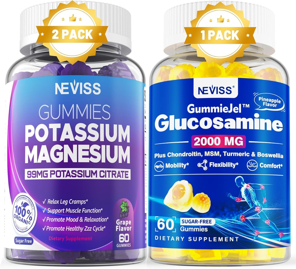 2Pack Gommies de magnésium de potassium + 1Pack Glumies remplis de glucosamine