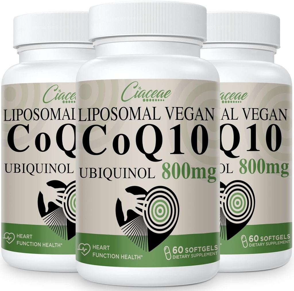 Liposomique CoQ10 800mg Ubiquinol Softgel, Max Absorption Ubiquinol Coenzyme Q10, Ubiquinol CoQ10 Supplément pour antioxydant, fonction cardiaque et production d'énergie, Pure CoQ10 800mg, 180 Vegan Softgels