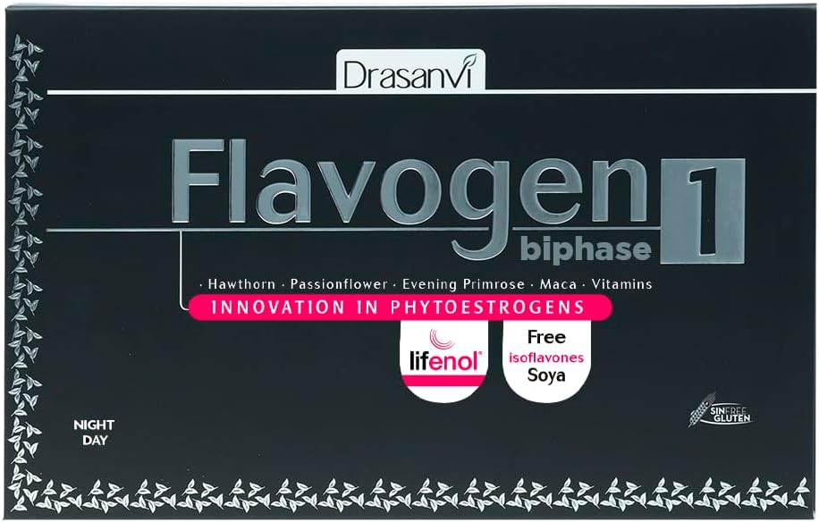 Drasanvi Flavogen Biphase 30 Comprimés Jour de 580mg et 30 Comprimés Nuit de 580mg - Soins de santé - Vitamines - Supplément alimentaire - Jour - Nuit - La fatigue - Maca - Vitamines B6, A et D.