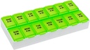 Dose faible hebdomadaire (7 jours) organisateur quotidien de pilules AM/PM, planificateur de vitamines et contenant de médicaments, cas pour suppléments et huiles de poisson, compartiments moyens, 2 fois par jour, vert, sans BPA