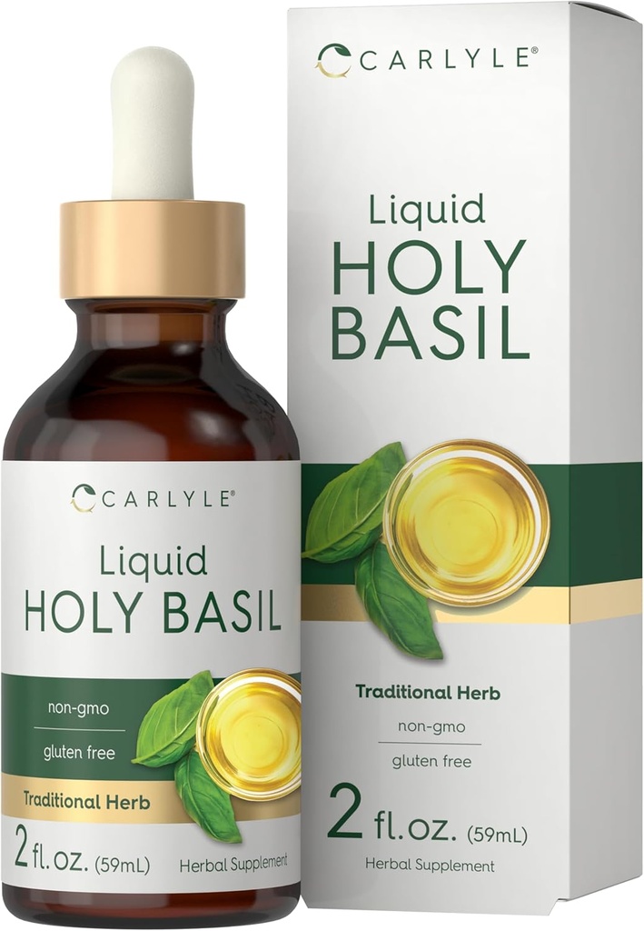 Carlyle Teinture de basilic Saint de 2 Fl Oz de supplément d'extrait liquide de Tulsi Feuille de Drops végétariens sans OGM, sans gluten