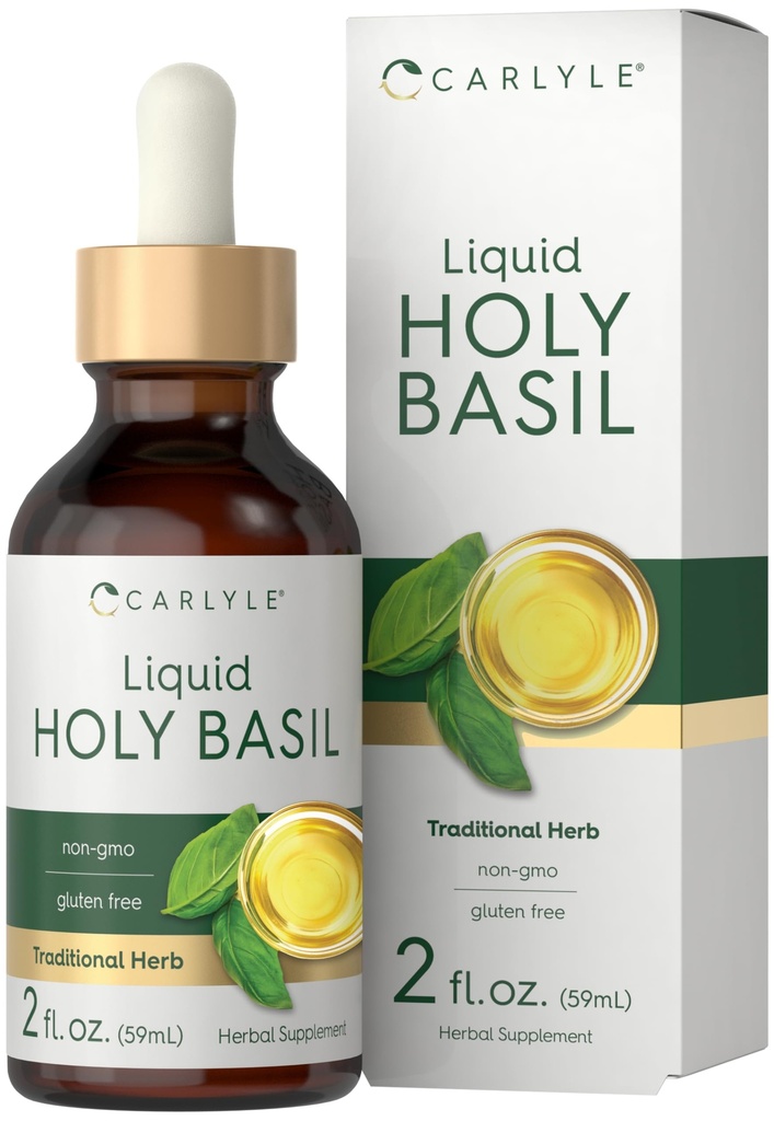 Carlyle Teinture de basilic Saint de 2 Fl Oz de supplément d'extrait liquide de Tulsi Feuille de Drops végétariens sans OGM, sans gluten