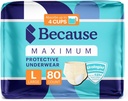 Because Premium Maximum Plus Adult Incontinence and Postpartum Bladder Leak Underwear for Women, Maximum Absorbency, Disposable, Beige, Large, 80 Count (4 Packs of 20)