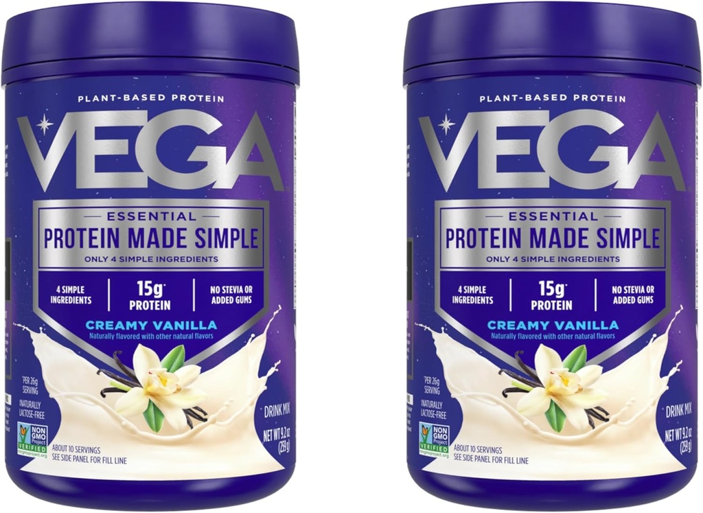 Protéines de Vega en poudre de protéines simples, Vanille - sans Stevia, végétalien, à base de plantes, saine, sans gluten, protéines de pois pour les femmes et les hommes, 9,2 oz (paquets de mai Vary) (paquet de 2)