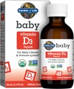 Jardin de la vie Vitamine D3 liquide pour bébé, 600 UI (15 mcg) Vitamine D liquide organique pour nourrissons et tout-petits, soutien pour les os et le système immunitaire pour bébé, sans gluten et sans OGM, 56 mL (1,9 fl oz) liquide