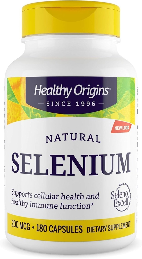 Origines saines Sélénium 200 mcg (Seleno Excell, Fermenté, Non-OGM, Sans gluten, Support Bladder, Fonction immunitaire, Support cellulaire), 180 Capsules