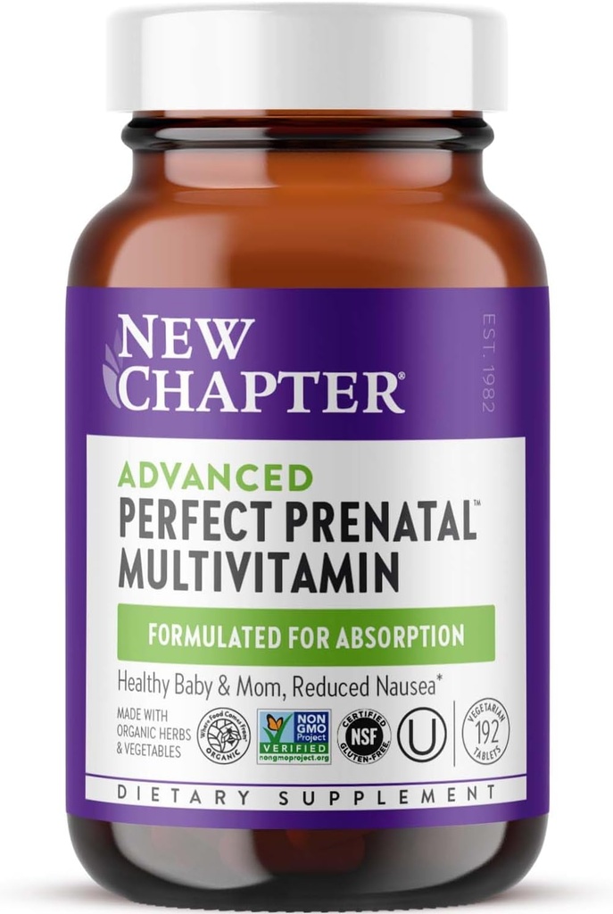 New Chapter Perfect Prenatal Vitamins, Organic Prenatal Vitamins, Non-GMO Ingredients for Healthy Baby & Mom - Folate (Methylfolate), Iron, Vitamin D3, Fermented with Whole Foods and Probiotic, 192 count