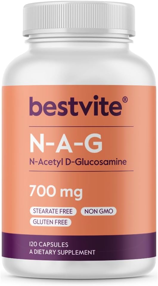 BESTVITE N-acétyl Glucosamine (N-A-G) 700 mg (120 gélules) - Pas de stéarate - Non OGM - Sans gluten