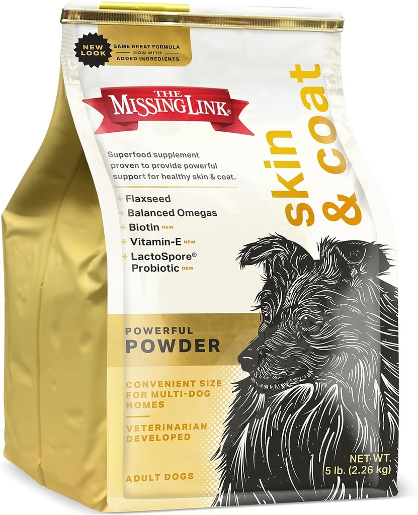 Le manque de lien Skin & Coat + Probiotics Supplément 5lb sac - Poudre super-alimentaire puissante pour les chiens soutient une peau saine et un manteau brillant, favorise la croissance des cheveux