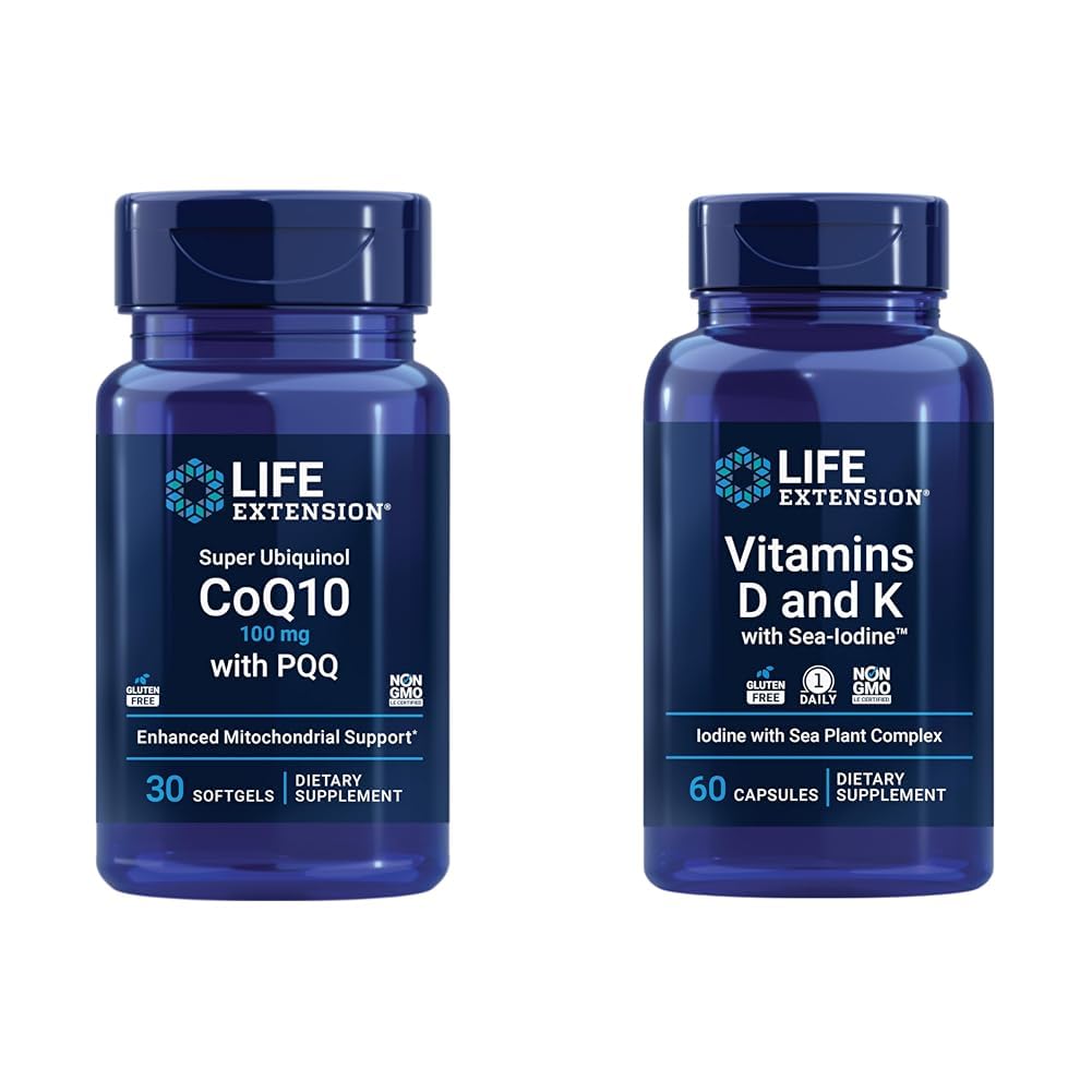 Extension de vie Super Ubiquinol CoQ10 avec PQQ, CoQ10, PQQ & Vitamines D et K avec Sea-Iodine, vitamine D3, vitamine K1 et K2