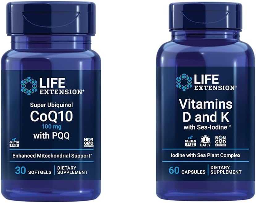 Extension de vie Super Ubiquinol CoQ10 avec PQQ, CoQ10, PQQ & Vitamines D et K avec Sea-Iodine, vitamine D3, vitamine K1 et K2