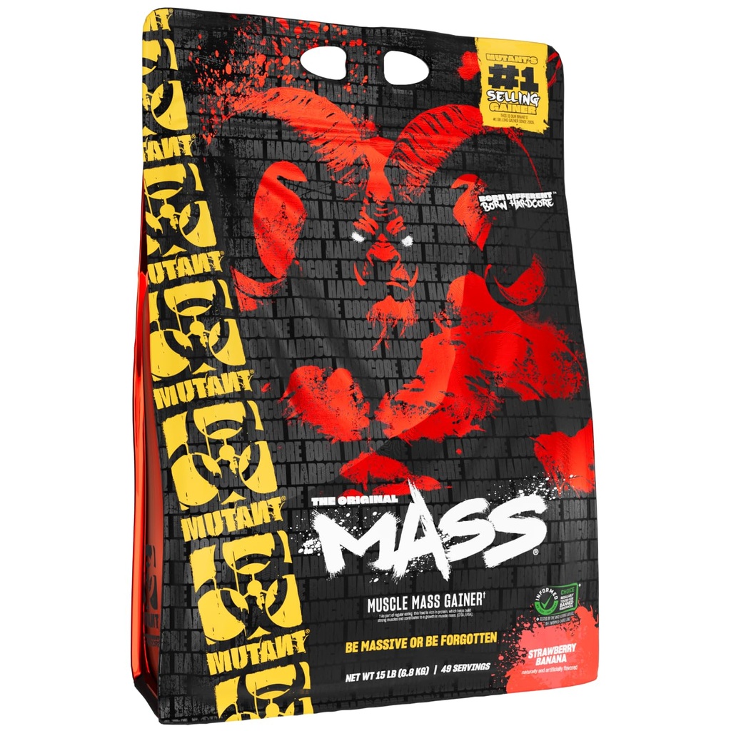 Mutant Mass Weight Gainer Protein Powder with Whey, and Casein Protein Blend for High-Calorie Workout Shakes, Smoothies, and Drinks, 15 lb - Strawberry Banana