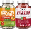 Ultimate Immune Boost Bundle - Vitamine Liposomique C et Cidre de pomme Gummées de vinaigre, détox et nettoyage, Weight Loss Support ACV avec mère, ventre amical, haute puissance Absorbyl Palmitate