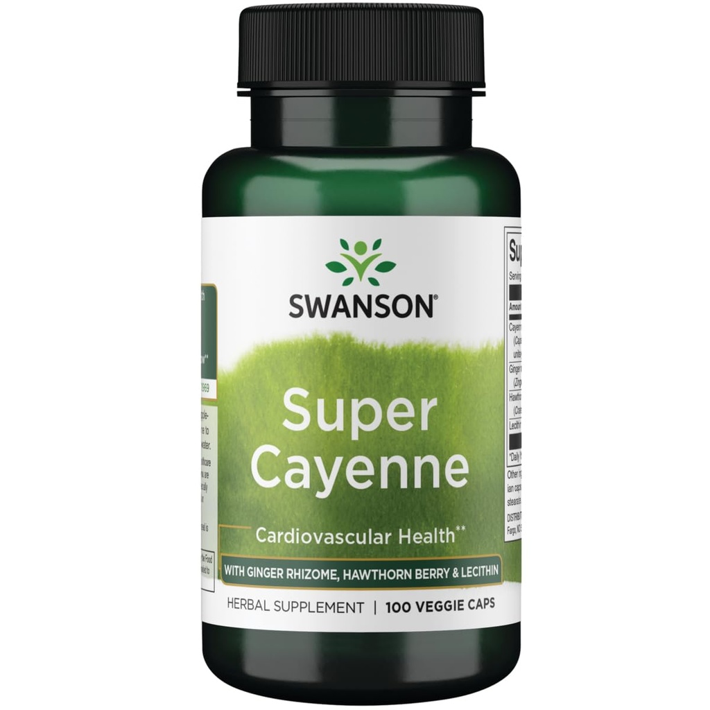 Swanson Super Cayenne - avec Ginger Rhizome, Hawthorn Berry & Lecithin 100 Veg Caps