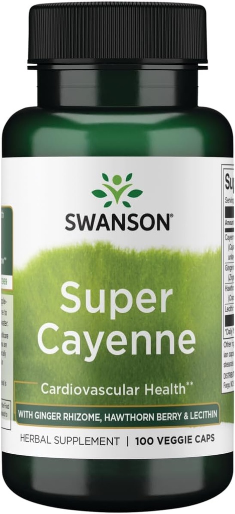 Swanson Super Cayenne - avec Ginger Rhizome, Hawthorn Berry & Lecithin 100 Veg Caps