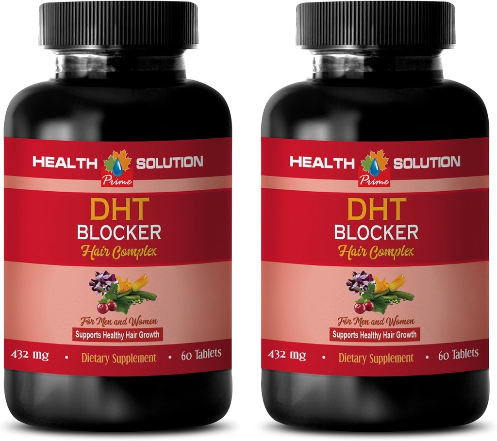 Vitamines capillaires de croissance sans biotine - Complexe capillaire DHT Blocker - pour les hommes et les femmes - Soutenir la croissance des cheveux sains - Saw Palmetto Extract Capsules - 2 bouteilles 120 comprimés enduits