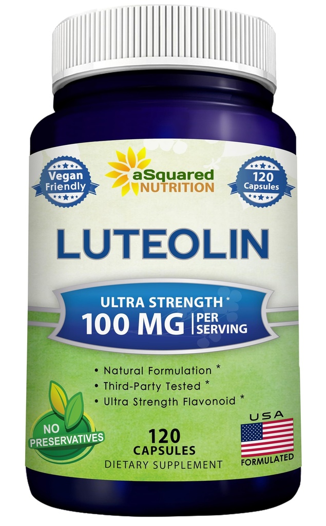 Lutéolin 100mg - 120 Capsules - Supplément de lutéolin et pilules complexes en poudre fréquemment prises avec Quercetin - Soutient la santé du cerveau et de la mémoire
