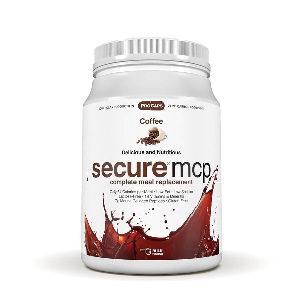 ANDREW MOINSMAN Secure MCP Remplacement complet des repas - Café 10 portions - Seulement 64 calories, faible teneur, 7 grammes de peptides de collagène marin, favorise le radiant lisse peau douce, articulations confortables