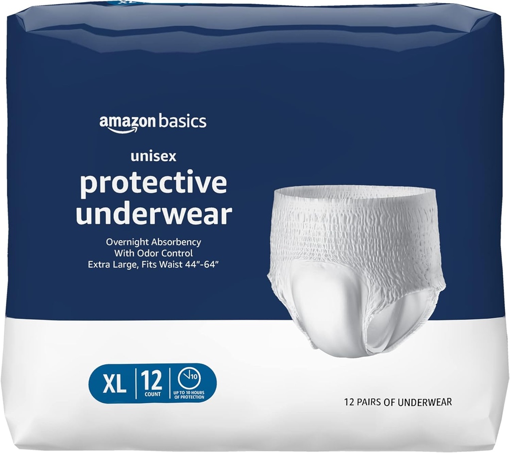 Bases Sous-vêtements de protection unisexe, Absorbance nocturne, Extra Large, 12 Compte, (1 Pack de 12)