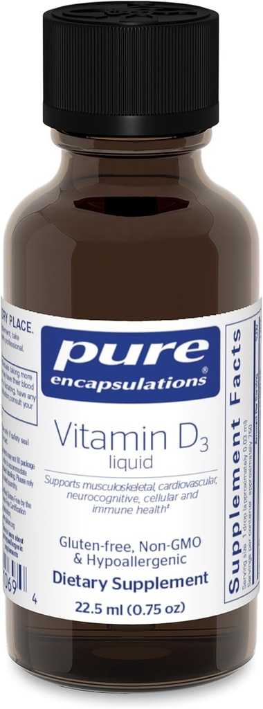 Encapsulations pures Vitamine D3 Liquid, supplément pour soutenir la santé des os, des seins, des cardiovasculaires, des colonies et des immunes.