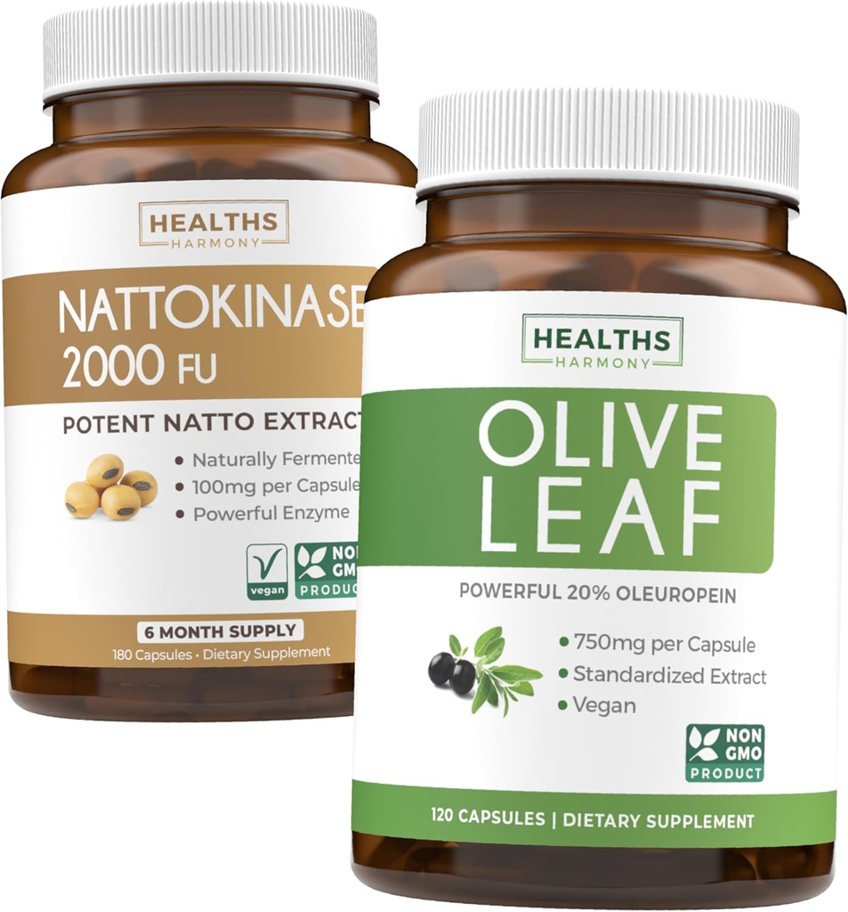 Nattokinase & Olive Leaf (6-Meth Supply) Flow & Wellness Mix - Nattokinase 2000 FU Puissant soja naturellement fermenté (6-Meth Supply) & extrait de feuille d'olive Super résistance avec 20% Oleuropein