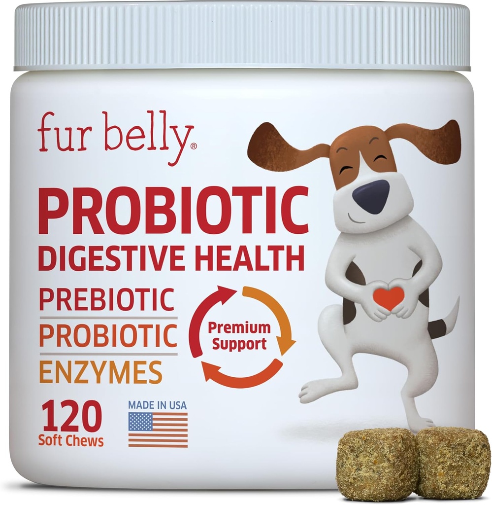 Probiotiques pour chiens - Traitement des taches chaudes pour chiens + Prébiotiques - Chien Allergy Chews - Améliorer la digestion et le tummy, soulager le gaz et la diarrhée, chiens probiotiques et enzymes digestives, 120 chiens probiotiques Chews