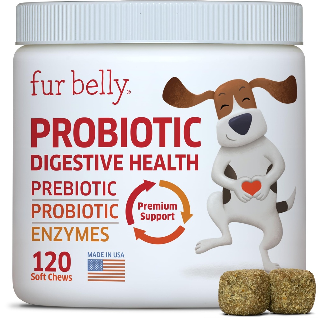 Probiotiques pour chiens - Traitement des taches chaudes pour chiens + Prébiotiques - Chien Allergy Chews - Améliorer la digestion et le tummy, soulager le gaz et la diarrhée, chiens probiotiques et enzymes digestives, 120 chiens probiotiques Chews