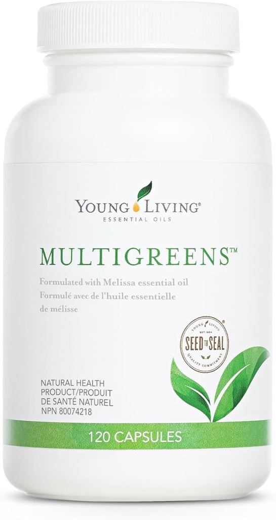 Young Living MultiGreens Capsules - 120 ct Essential Oils - Boost Vitality & Support Glandular, Nervous, Circulatory Systems - Herbal Supplement with Revitalizing Oils