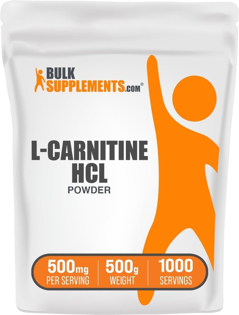 BulkSupplements.com Poudre de HCl L-Carnitine - Supplément de Carnitine, Poudre de Carnitine, L-Carnitine 500mg - Sans aromatisants et sans gluten, 500mg par portion, 500g (1,1 lb) (paquet de 1)