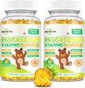 Gommies de magnésium pour enfants - Supplément Glycinat de magnésium avec L-Theanine, Vitamine B6, D3 pour adultes et enfants, Magnésium calme pour le sommeil, Relaxation, Cerveau, Bones, Ananas sans sucre 120ct