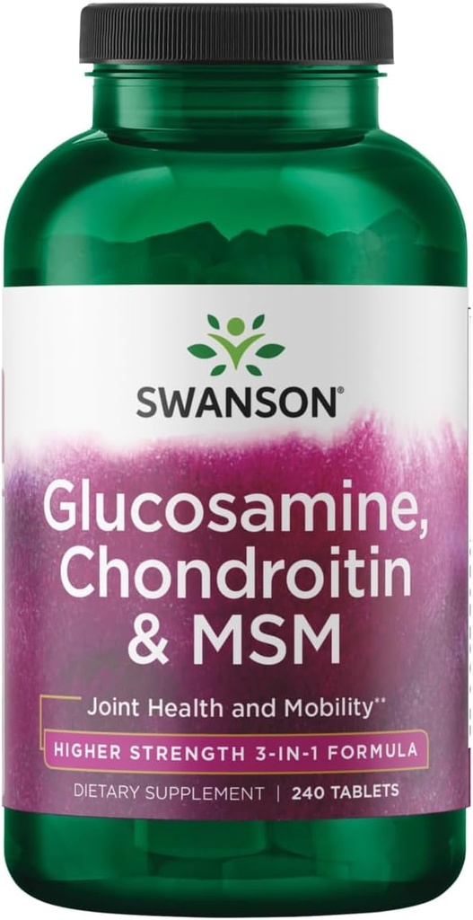Swanson Glucosamine Chondroïtine MSM (méthylsulfonylméthane) Formule 3-en-1 Mobilité articulaire Flexibilité Confort Cartilage Tissu conjonctif Soutien de la santé Supplément alimentaire 240 Comprimés (Tabs)